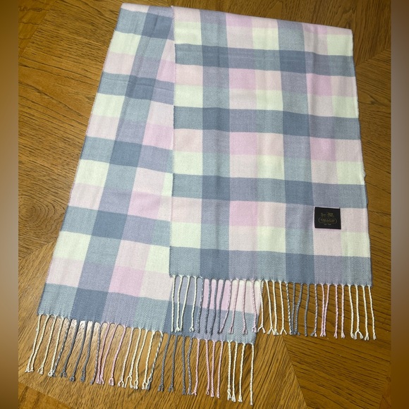 COACH Vintage Check Plaid Wool Cashmere Fringe Scarf - Picture 2 of 8
